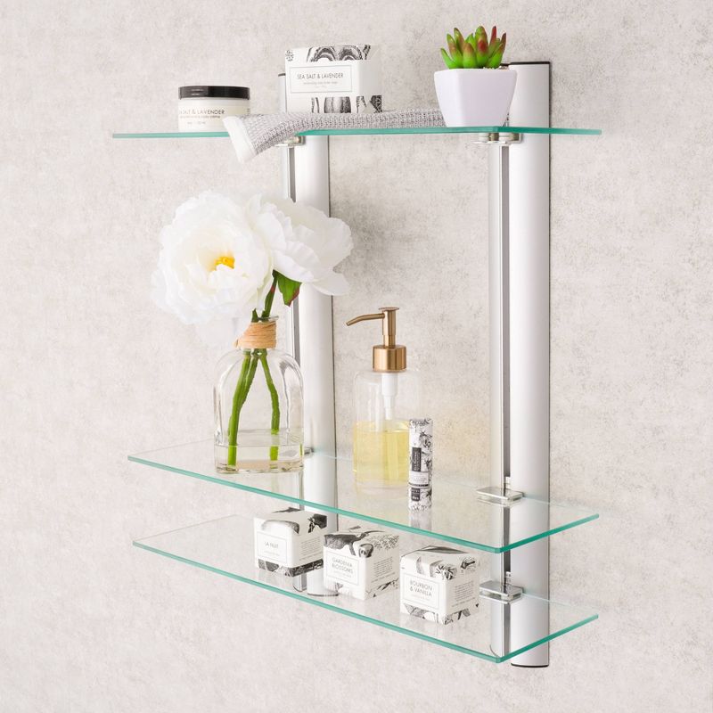 3 Tier Wall Mount Adjustable Glass Shelving Unit with Aluminum Bars - Danya B.