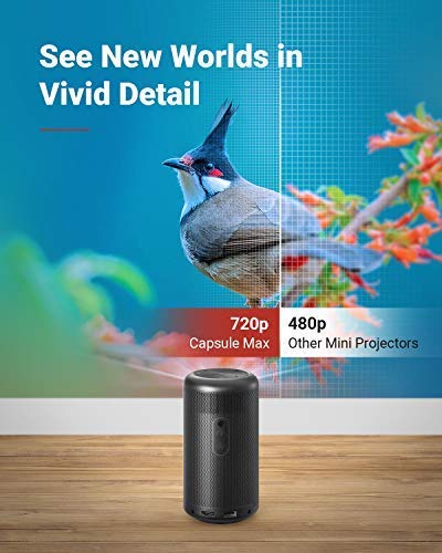 Anker Nebula Capsule Max, Pint-Sized Wi-Fi Mini Projector, 200 ANSI Lumen Portable Projector, 8W Speaker, Movie Projector, 100 Inch Picture, 4-Hour Video Playtime, Outdoor Projector&mdash;Watch Anywhere