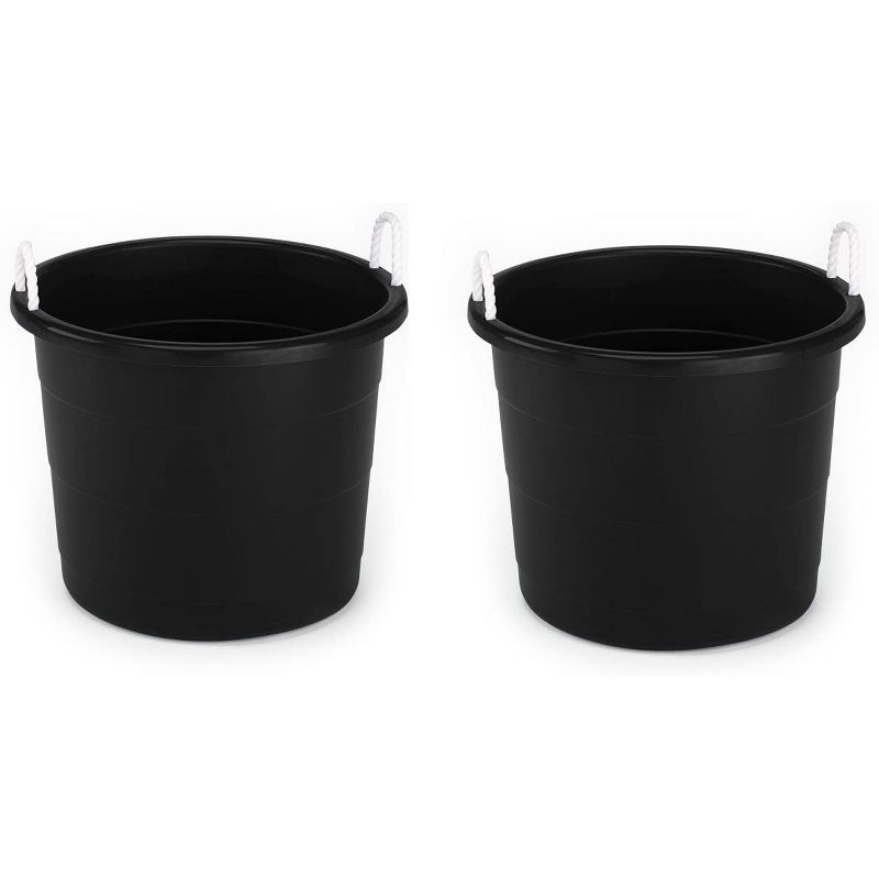 Homz 0417BKDC Plastic 17 Gallon Utility Storage Container Bucket Tub with Rope Handle, Black, Set of 2 Buckets
