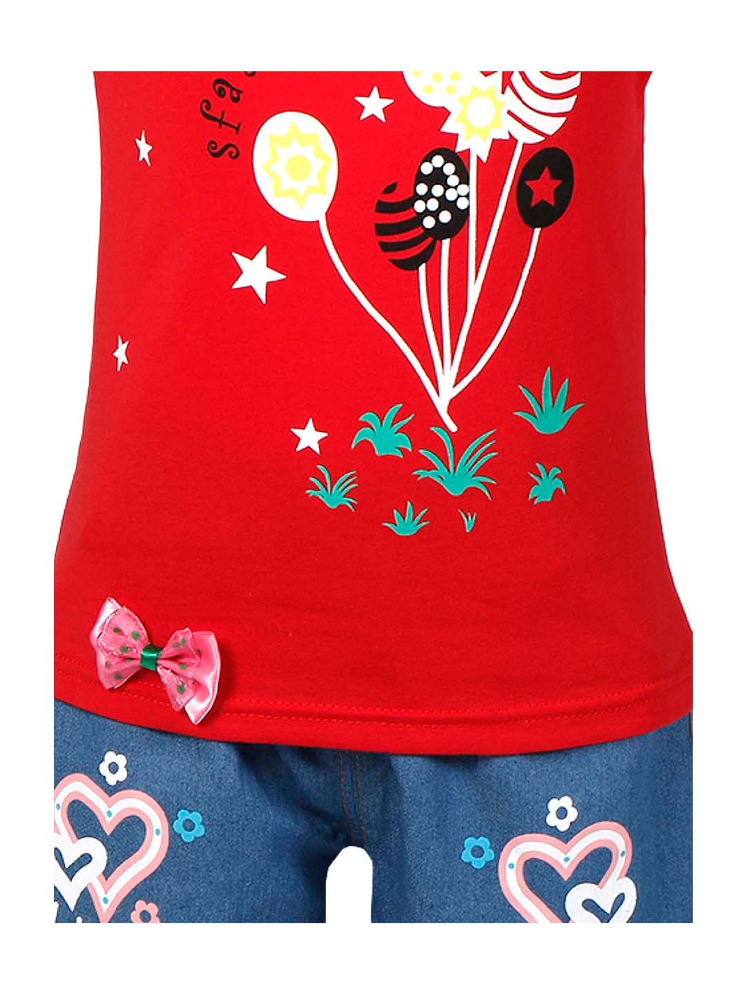 Passion Petals Kids Red Cotton Printed Top & Shorts