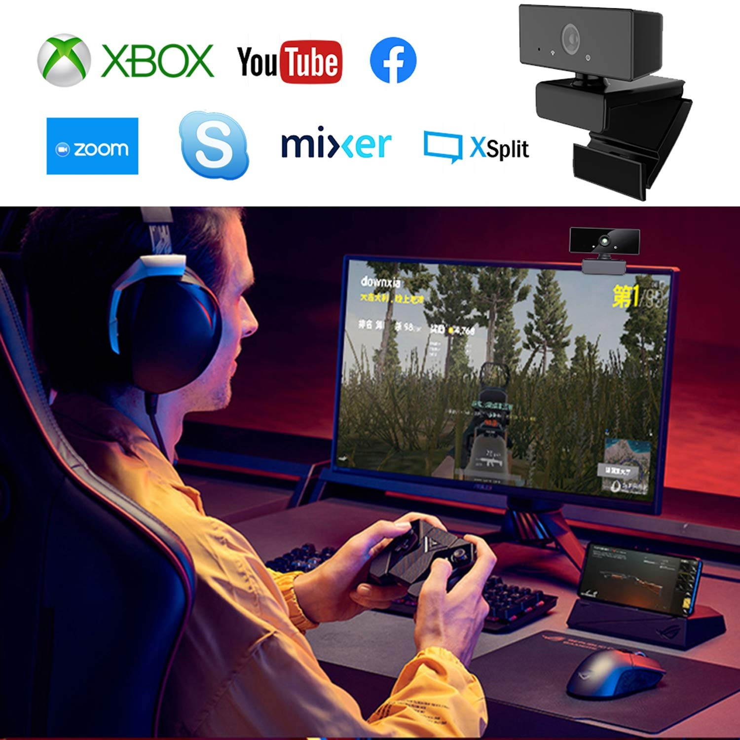 1080P Webcam, NP HD PC Webcam USB Mini Computer Camera Built-in Microphone, Flexible Rotatable Clip, for Laptops, Desktop and Gaming, Black