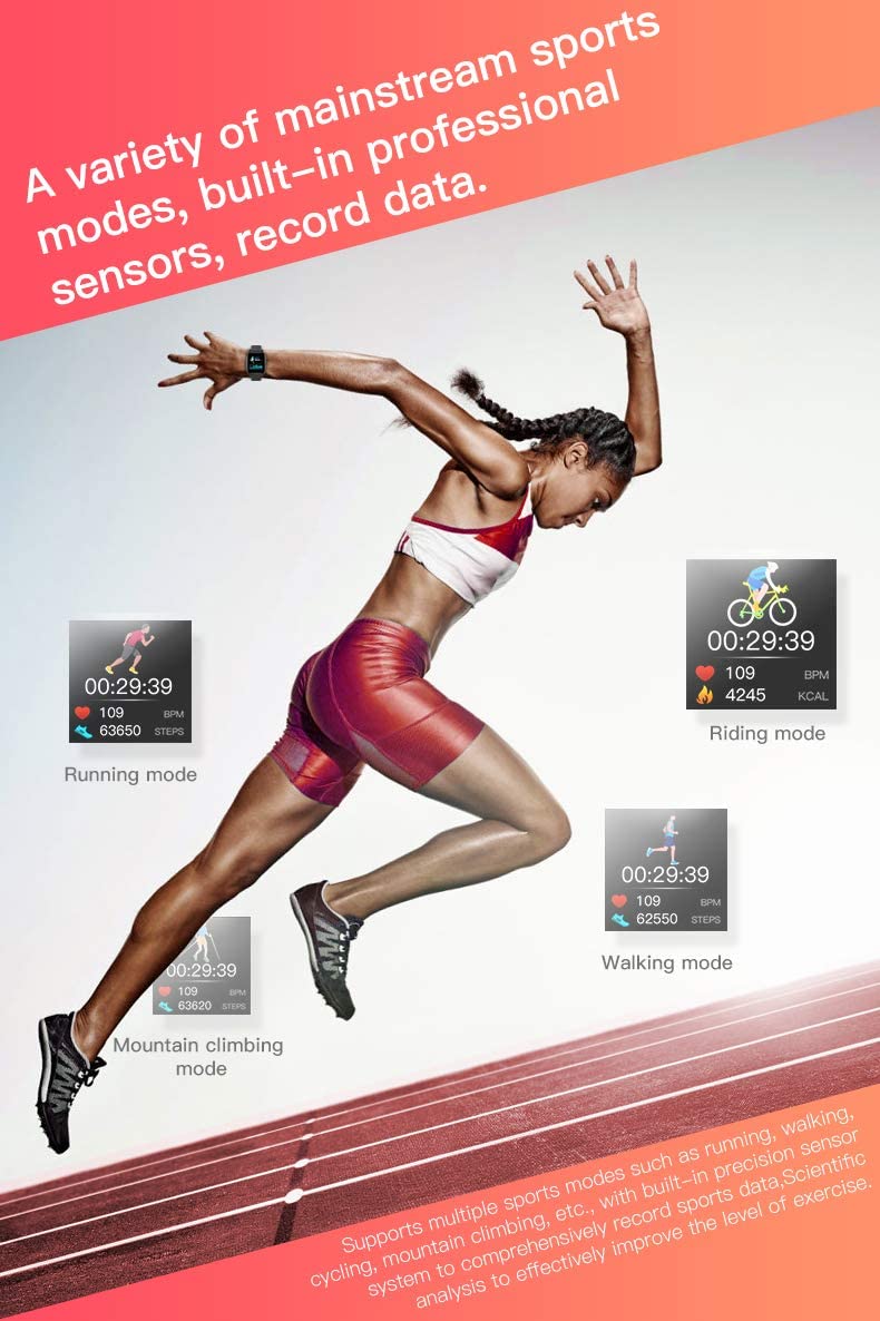 Smart Watch,Body Temperature Measurement ,IP67 Waterproof,Sports Data, Calorie Monitoring,Smart Sports Bracelet,Heart Rate ,Blood Pressure, Blood Oxygen (Pink)