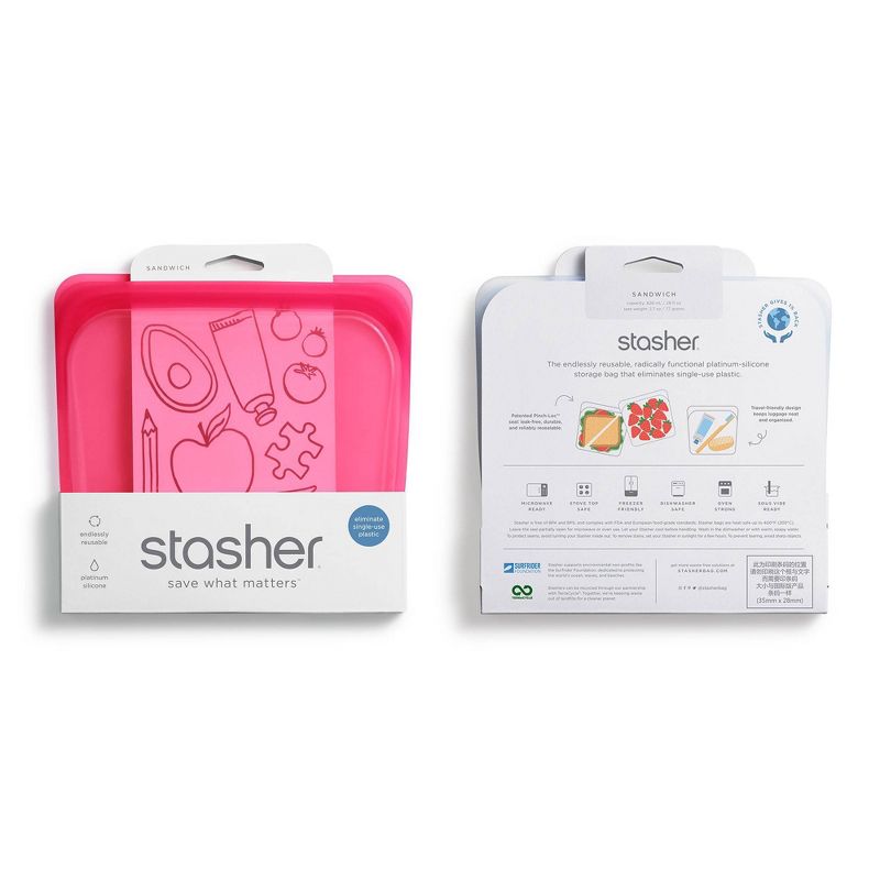 stasher Reusable Food Storage Sandwich Bag - Raspberry
