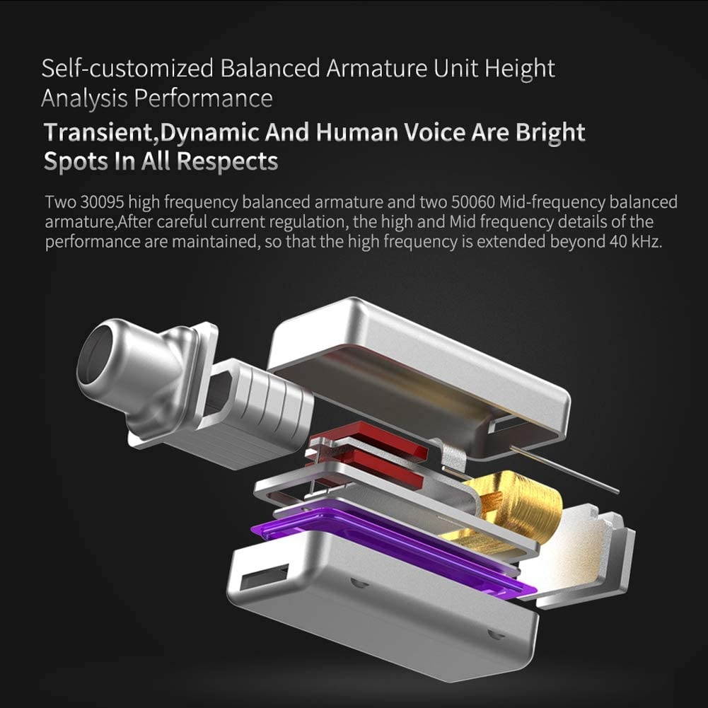 KZ ZS10 Pro Earbuds Headphone KZ in Ear Monitor IEM HiFi Earphone with 5 Driver 4BA 1DD with Detachable 0.75mm 2 Pin Cable for Singer Musician Drummer (Purple No Mic)