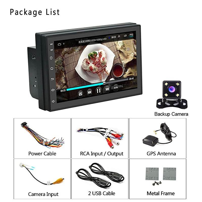 Double Din Car Stereo with GPS Navigation Bluetooth FM Radio Reciever 7 Inch Capacitance Touch Screen Support WiFi Connect Mirror Link for iOS Phones + Dual USB Cable Backup Camera