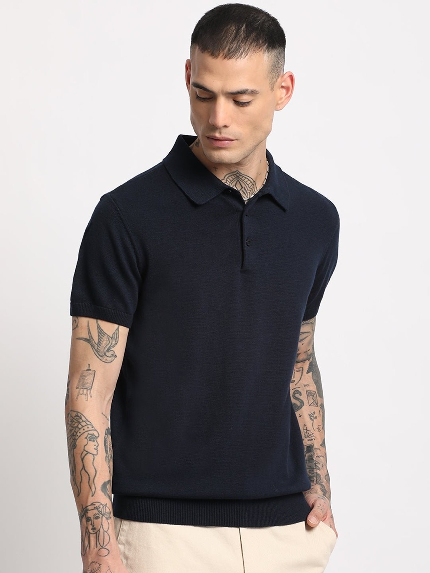 The Bear House Navy Regular Fit Polo T-Shirt