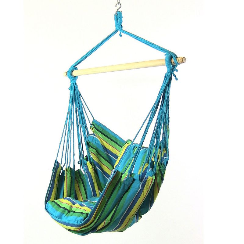 Sunnydaze Double Cushion Hanging Rope Hammock Chair Swing for Backyard and Patio - Ocean Breeze/Oasis - 2-Pack