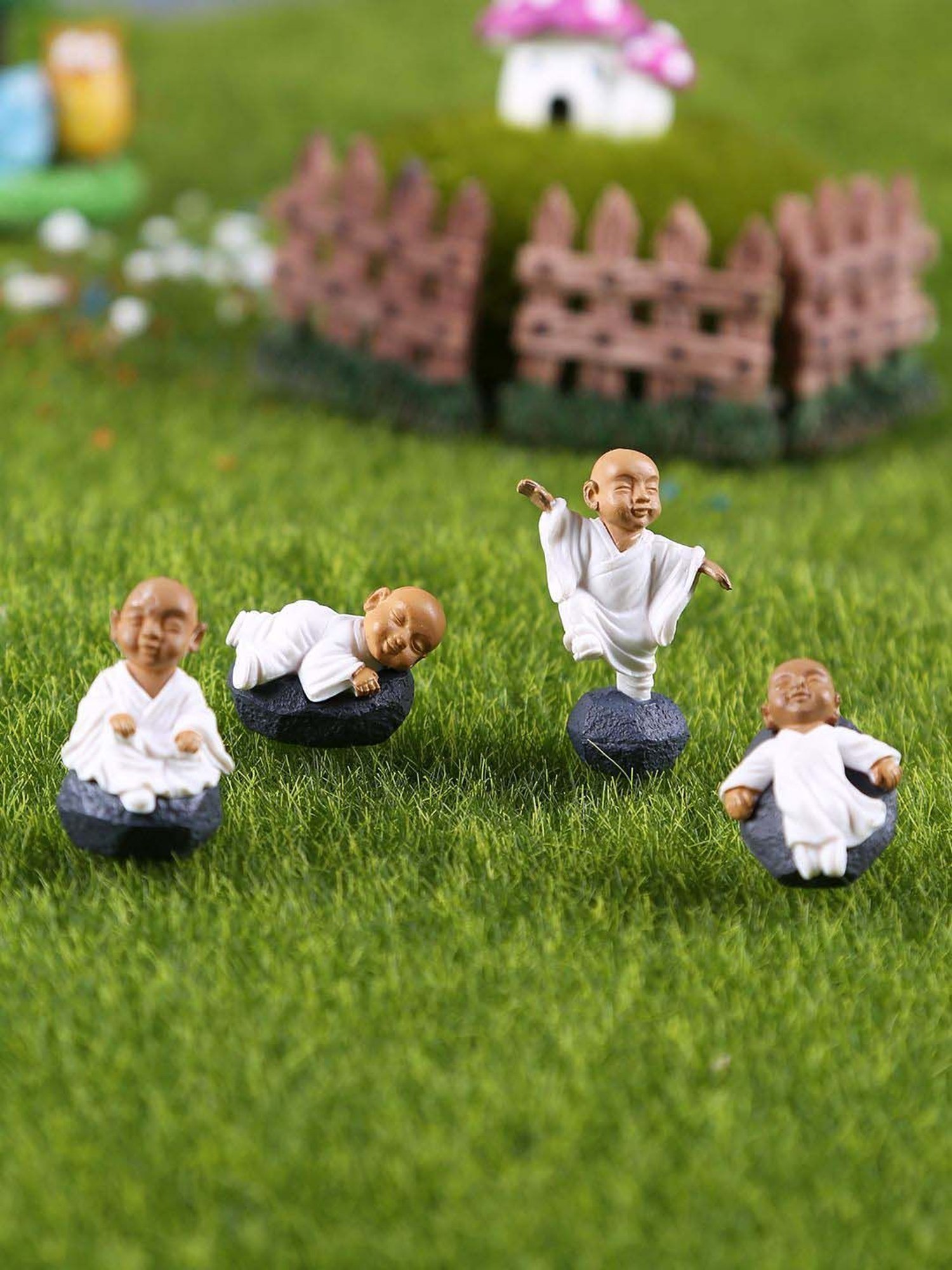 Tayhaa White & Brown Plastic Little Baby Buddha Figurine - Set of 4