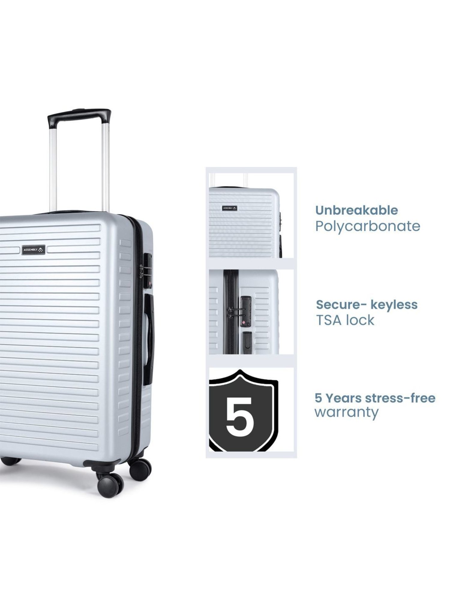 Assembly Silver Textured Trolley Bag Pack of 3 - 20 inch, 24 inch & 28 inch