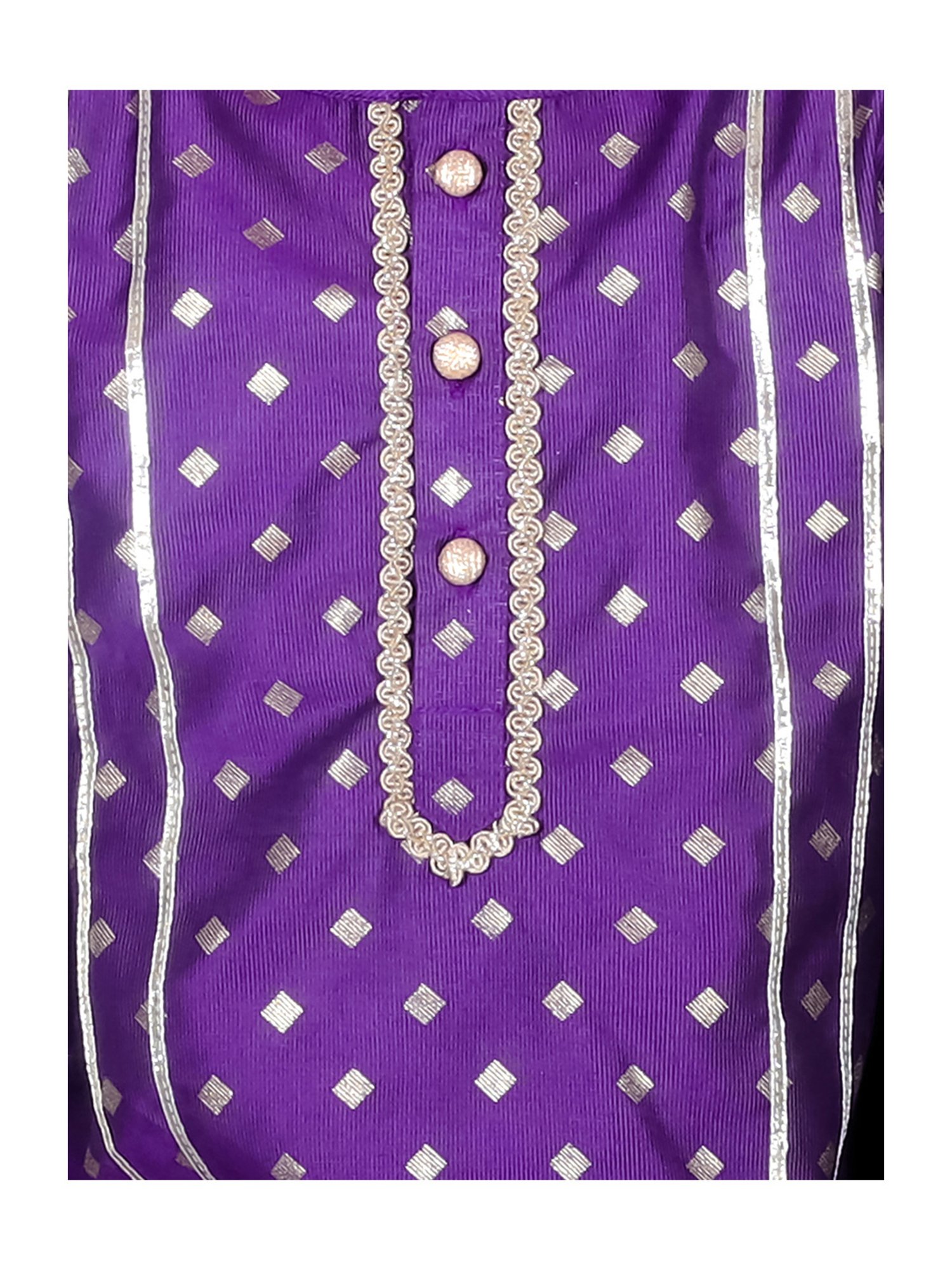 Lil Drama Kids Purple & Cream Printed Full Sleeves Kurta with Pants