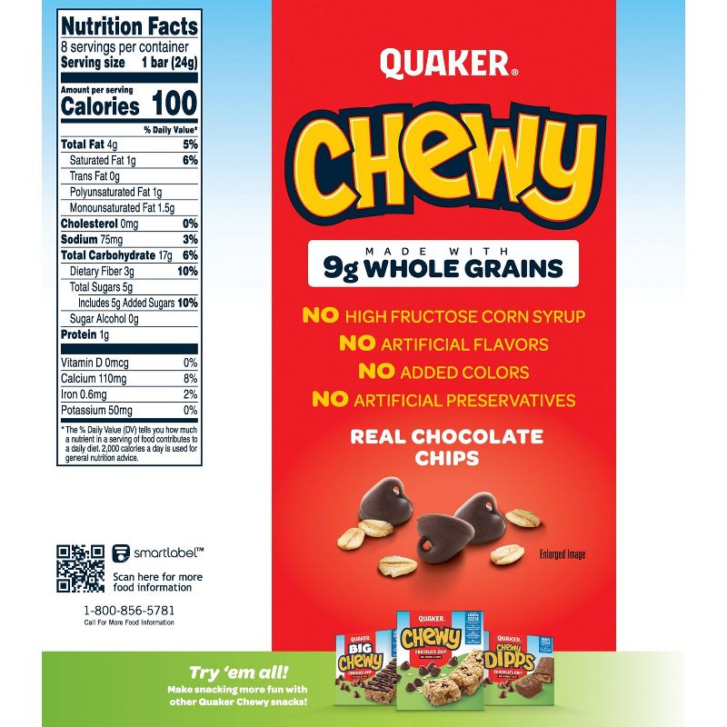 Quaker Chewy Low Sugar Chocolate Chip Granola Bars - 8ct