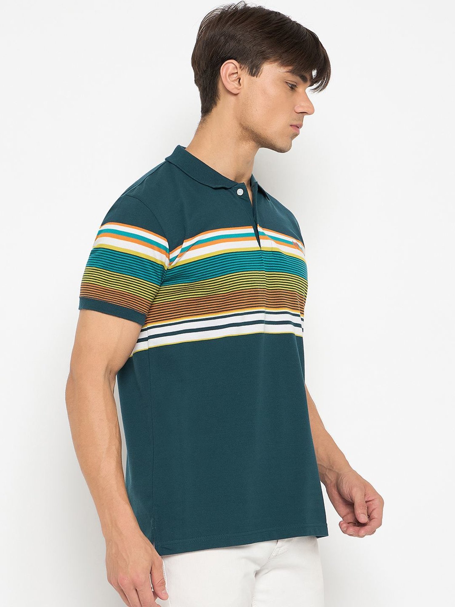 Duke Teal Slim Fit Striped Polo T-Shirt