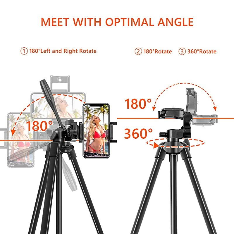 Tripod 55 Inch Lightweight Tripod for with 2 in 1 Holder for Tablet and CellAluminum Alloy 3Way Head Tripod for DLSR Camera with Carrying Bag and Bluetooth Remote Control