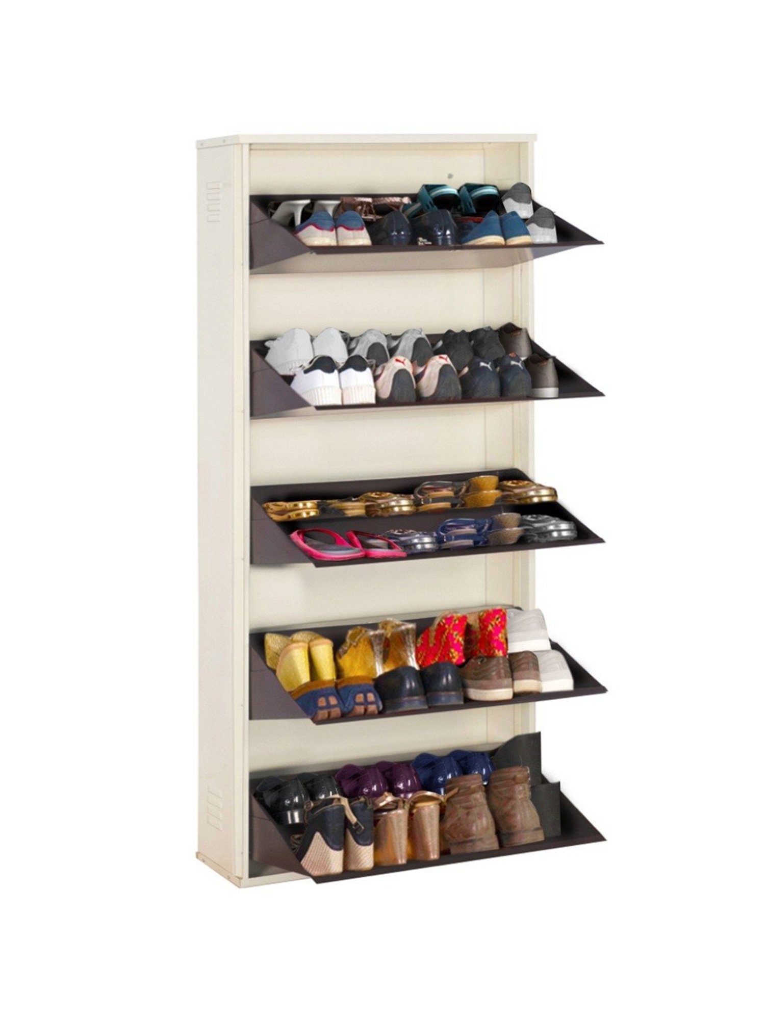Delite Kom Metal Shoe Rack - 29" 10 Shelf, Double Decker, Ivory Coffee, PowderCoat, Wall Mount, DIY