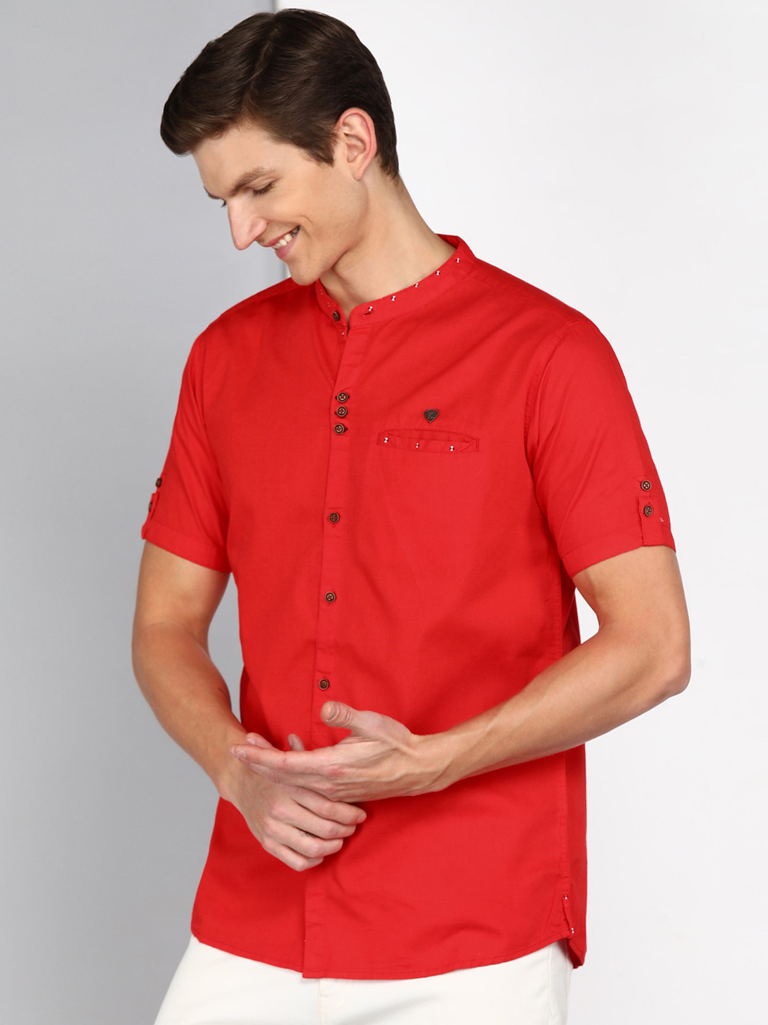 Kuons Avenue Salmon Pink Slim Fit Shirt