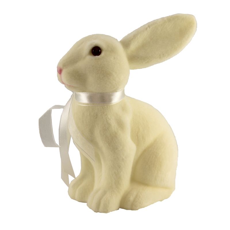 Easter 7.75" White Sitting Bunny Rabbit Flocked Spring  -  Decorative Figurines