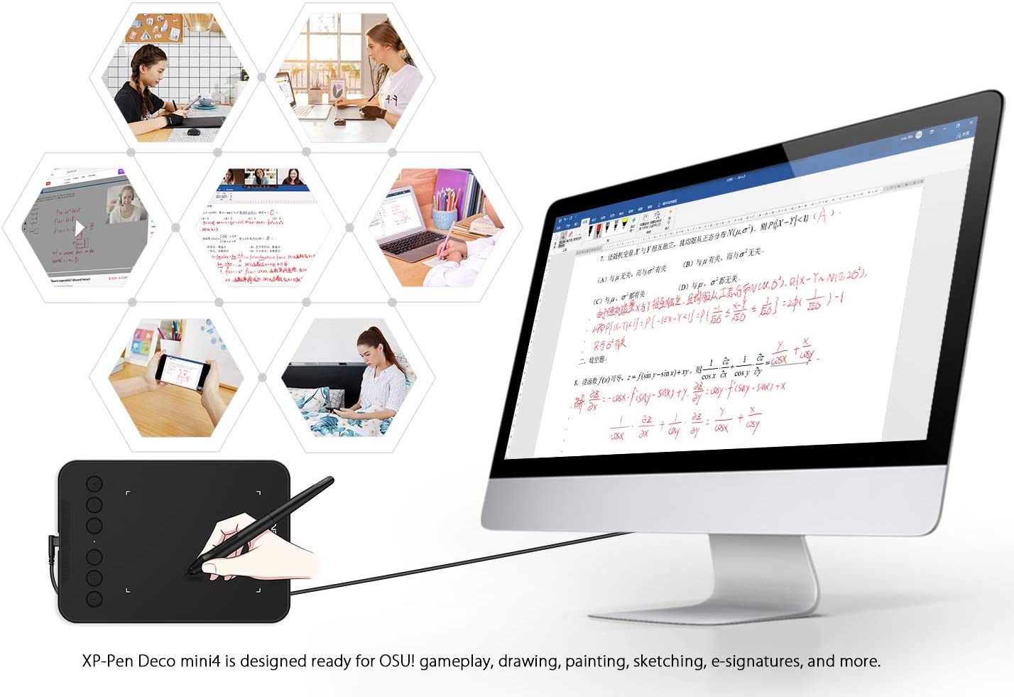 XP-PEN Deco mini4 Graphics Tablet 4 x 3 Inch Pen Tablet with Battery-Free Stylus and 6 Customizable Shortcut Keys for Student E-Learning and Online Teaching-Compatible with Chromebook