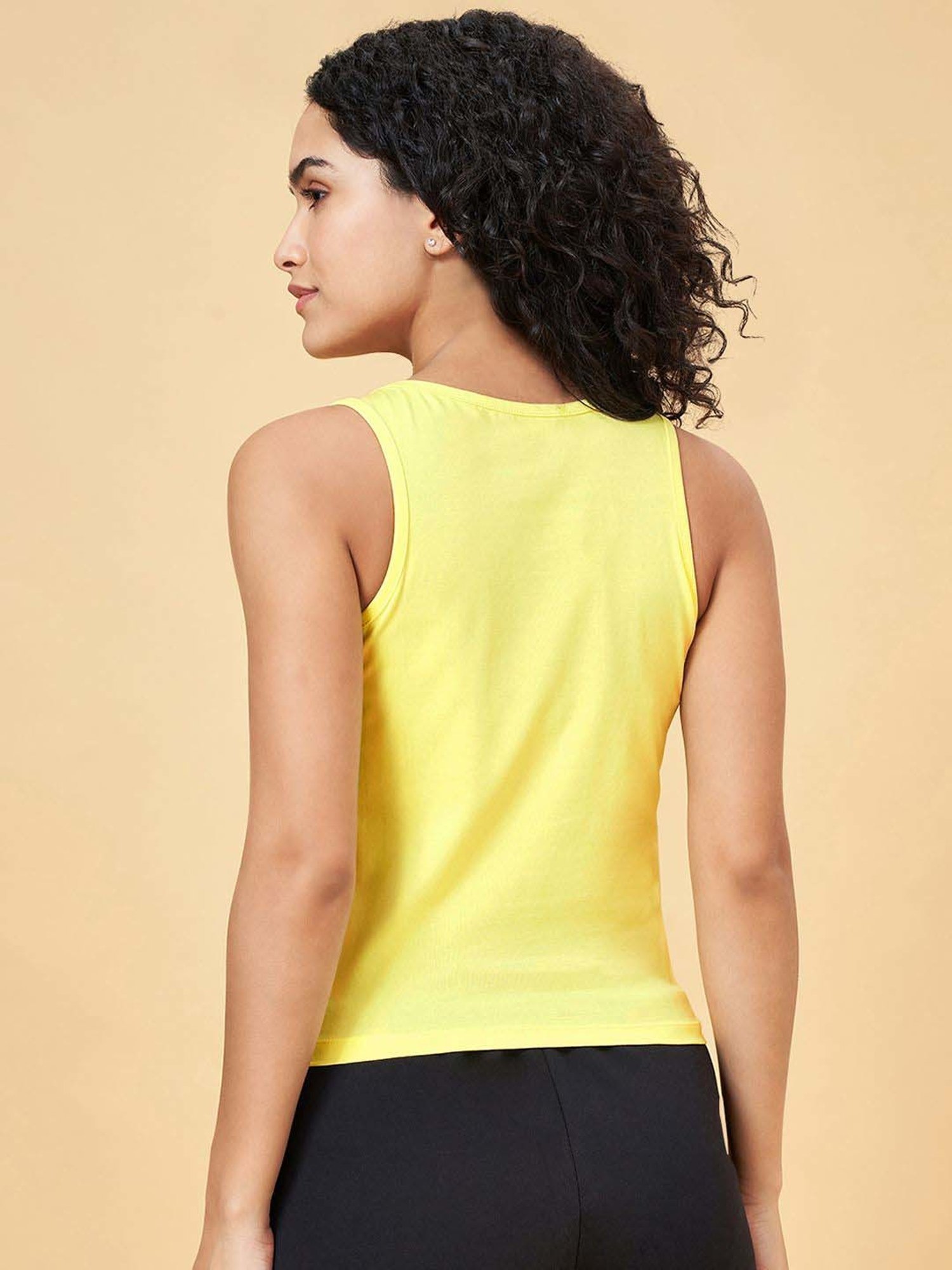 Ajile by Pantaloons Yellow Cotton Printed Tank Top