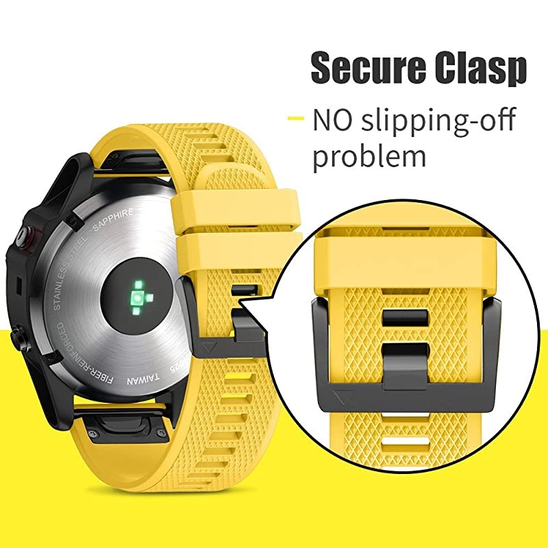 Compatible with Fenix 5 Band Easy Fit 22mm Width Soft Silicone Watch Strap Replacement for Fenix 5Fenix 5 PlusForerunner 935Approach S60Quatix 5 Yellow