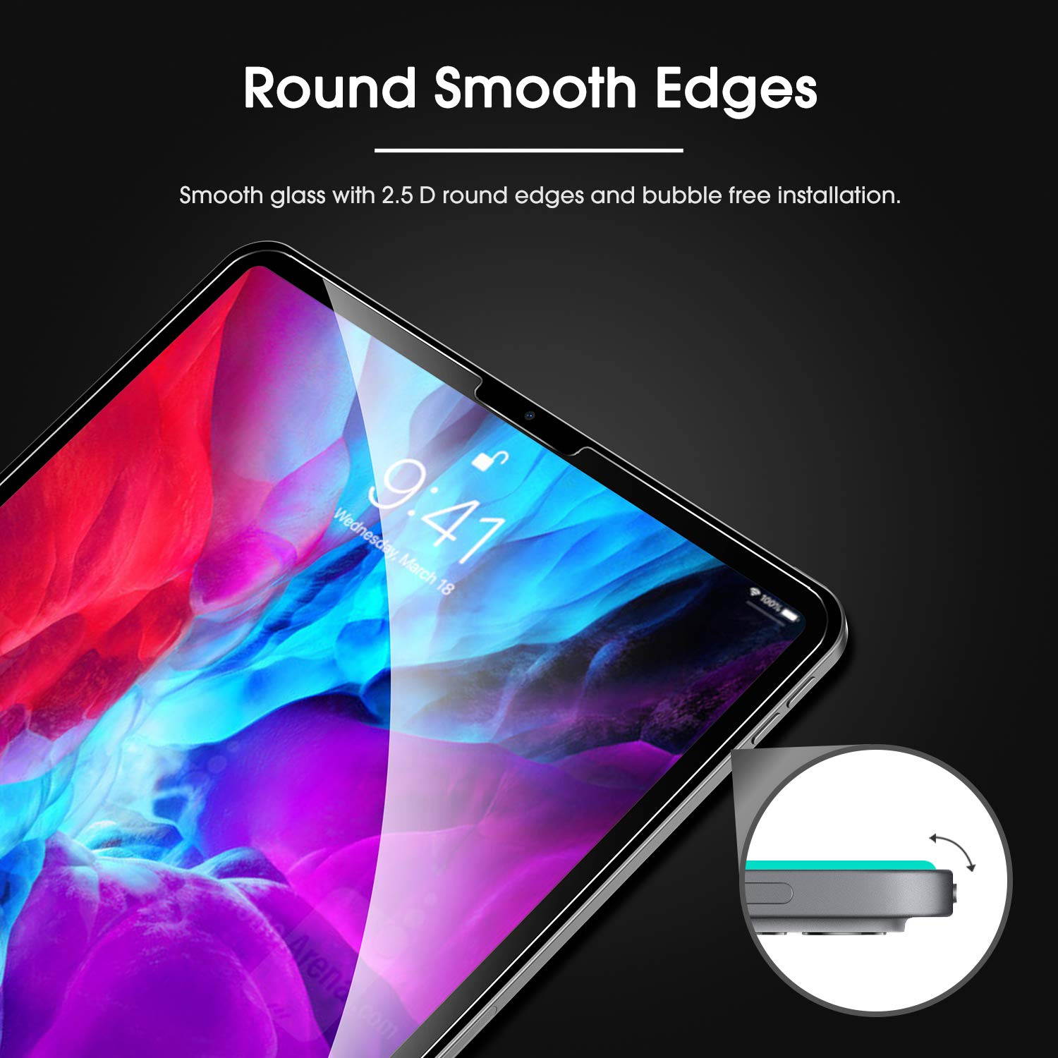 OMOTON [2 Pack] Screen Protector for iPad Pro 12.9 (2020 and 2018 Release) (4th Gen&3rd Gen) [Work with Face ID & Apple Pencil] - Tempered Glass/High Definition / 9 Hardness