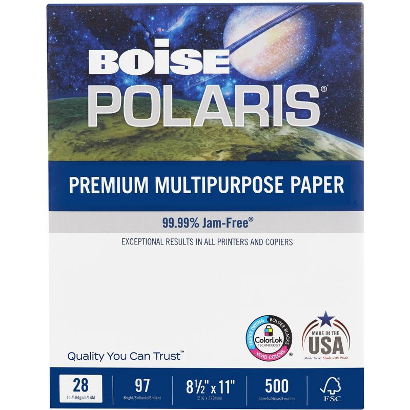 Boise POLARIS Premium Multipurpose Paper 8 1/2 x 11 28lb White 3000 Sheets/Carton POL2811