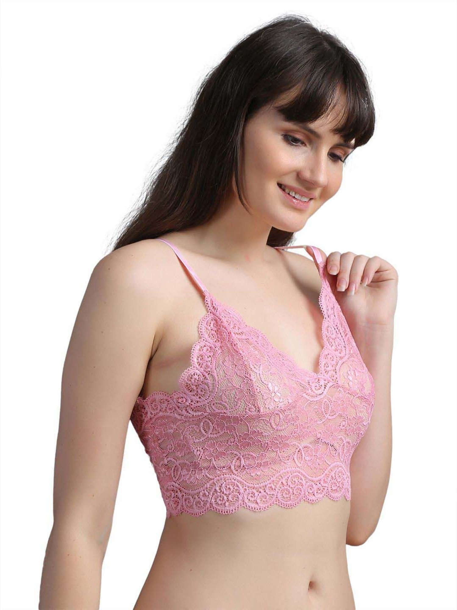 N-Gal Pink & Blue Lace Work Bralette Bras - Pack Of 2