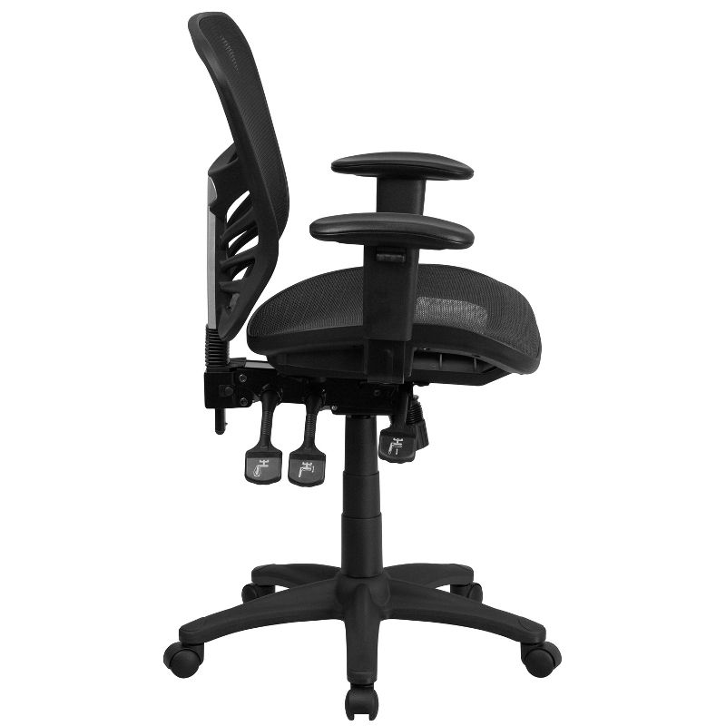 Emma and Oliver Mid-Back Transparent Black Mesh Multifunction Ergonomic Office Chair - Arms