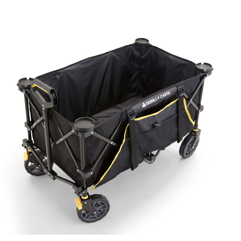 Gorilla Carts 7 Cubic Feet Foldable Collapsible Durable All Terrain Utility Pull Beach Wagon with Oversized Bed and Built In Cup Holders, Black