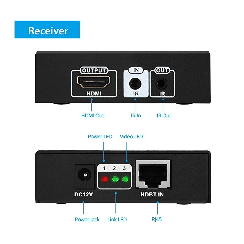 HDBaseT HDMI Extender 4K 60Hz (4:2:0 8-bit) Over CAT5e/CAT6/CAT7 Cable with Bi-Directional IR, PoC - Up to 70 Meters (230 feet) @ 1080p 60Hz 40 Meters (130 feet) @ UHD, HDCP 2.2 (HDbaseT-Ext)