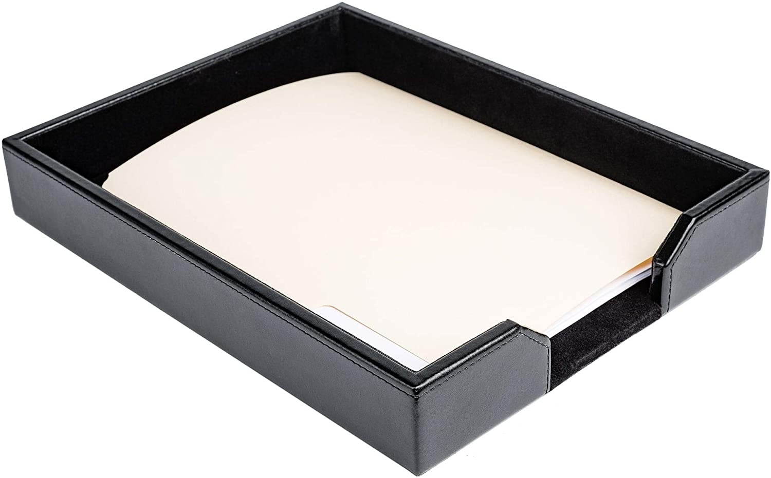 Dacasso Bonded Leather Letter Tray - Black (Pack of 3)