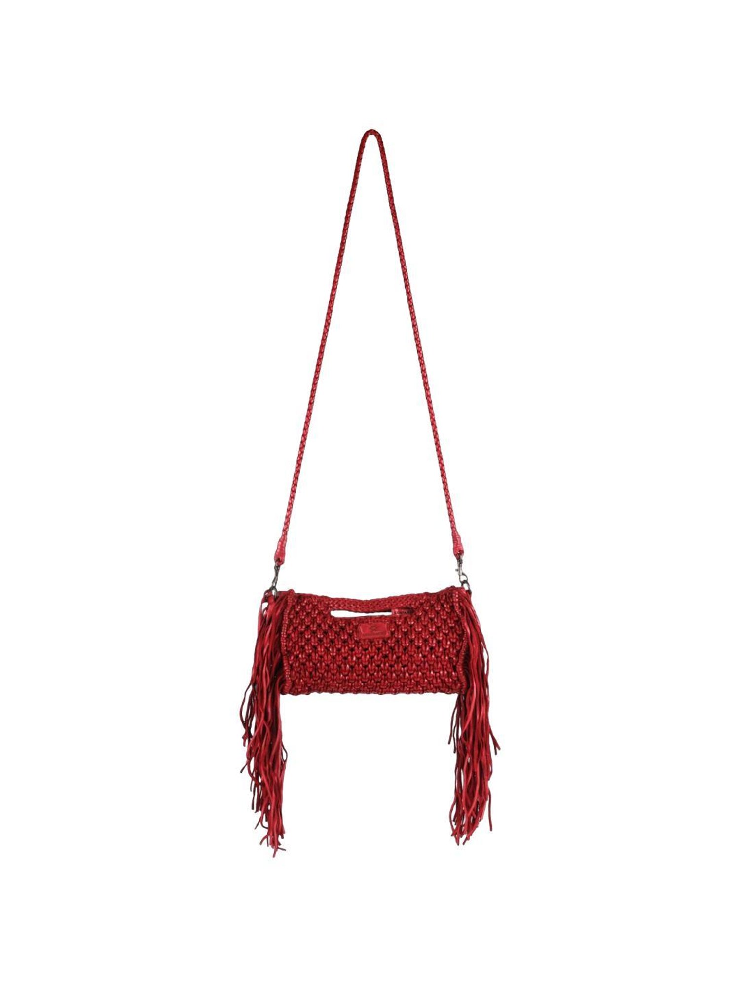 KOMPANERO Macrame Red Embroidered Sling Handbag