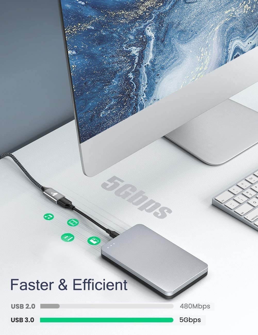 USB 3.0 Extension Cable 6FT Type A Male to Female Fast Speed Extension Cord Compatible with Printer Scanner Oculus Camera Card Reader USB Disk PS4/XBOX Controller Webcam Keyboard