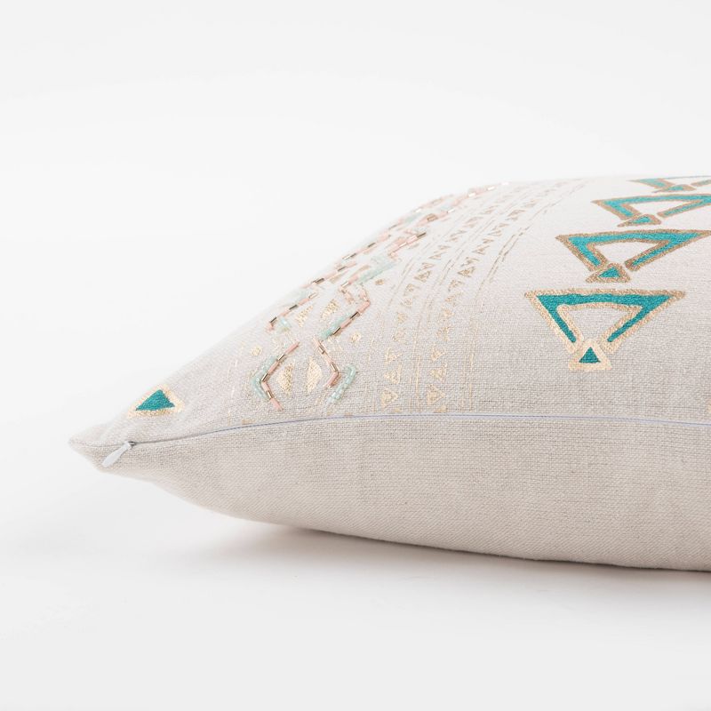 14"x26" Poly Filled Geometric Throw Pillow Teal - Rizzy Home