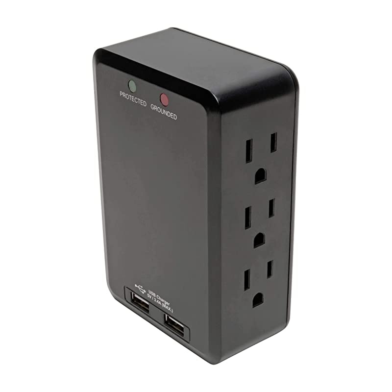 6 Outlet Surge Protector with USB Ports Direct Plugin Wall Outlet Surge Protector 1050 Joules 2 USB Black $20 000 Insurance TLP6SLUSBB