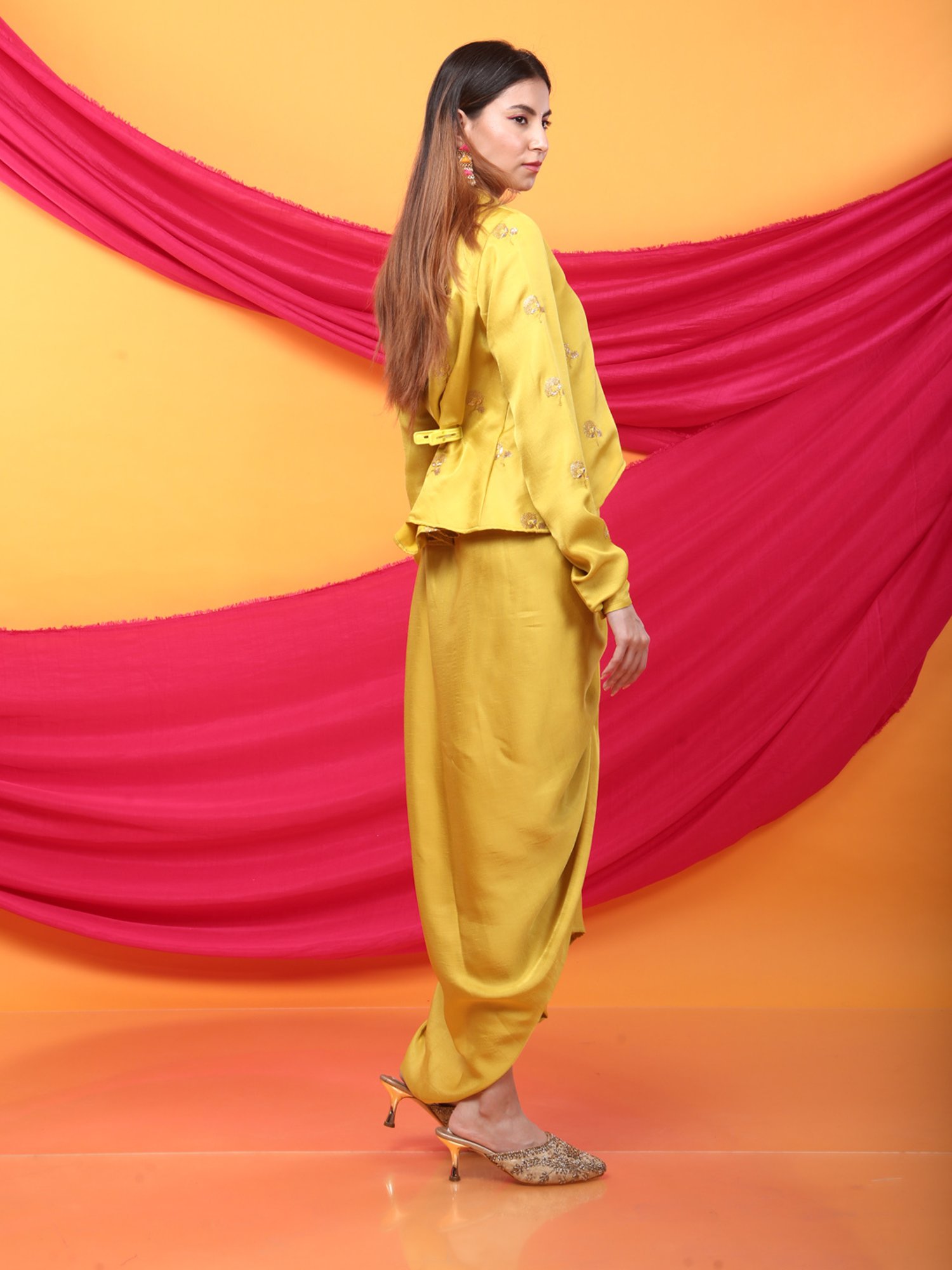 Monk & Mei Gulabo Dhoti and Jacket Co-ordSet-Canary Yellow