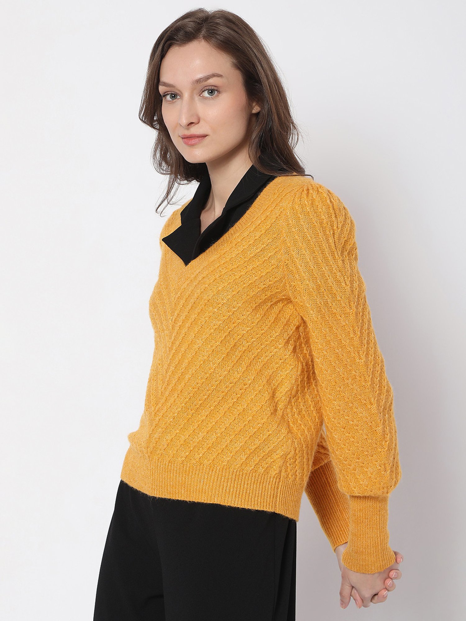 Vero Moda Yellow Self Design Sweater