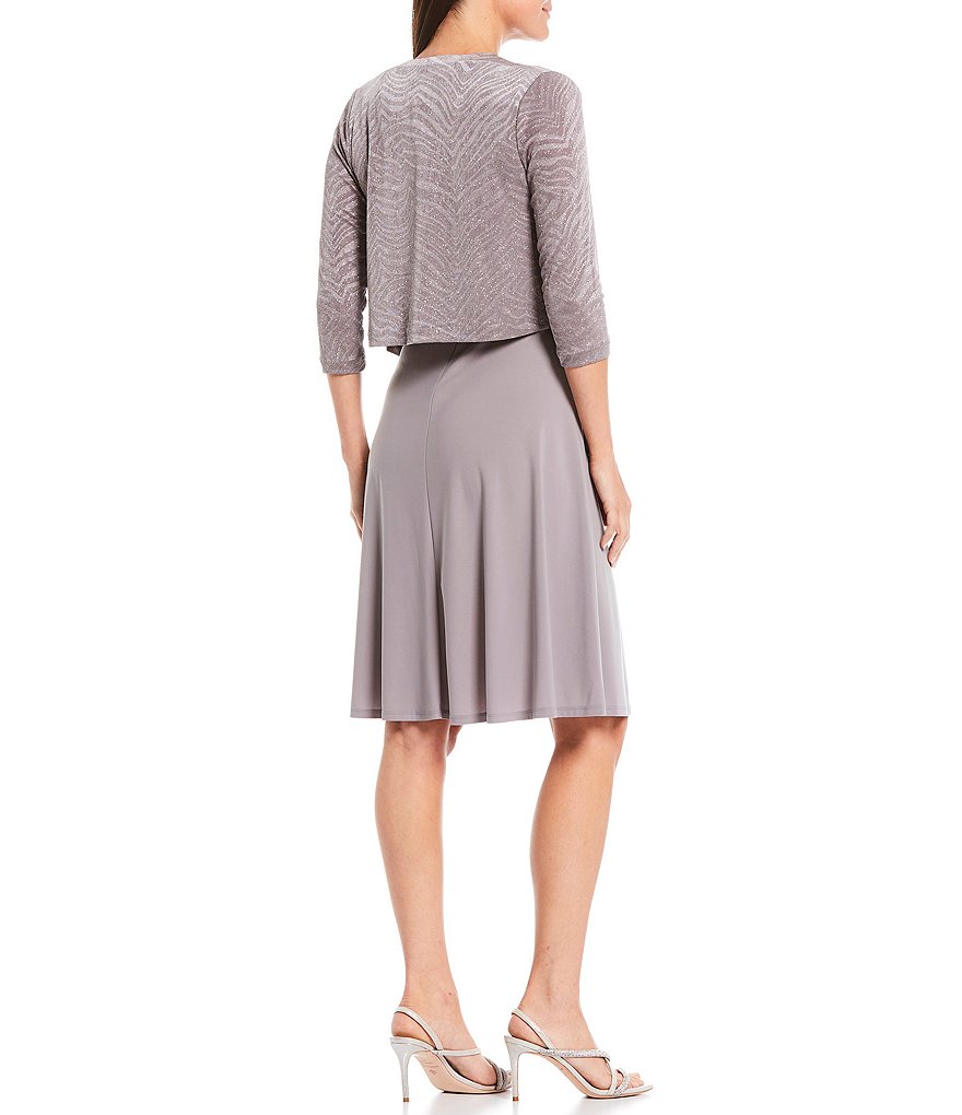 Jessica Howard Petite Size Matte Jersey Tonal Print 2-Piece Jacket Dress