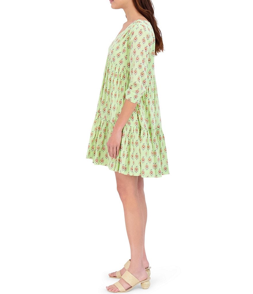 Roller Rabbit Messila Donatell V-Neck 3/4 Sleeve Tiered Dress