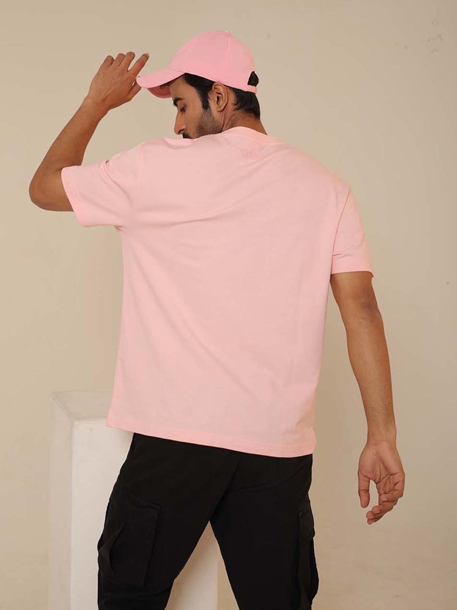 SUBTRACT Salmon Pink Regular Fit Cotton Oversized Crew T-Shirt