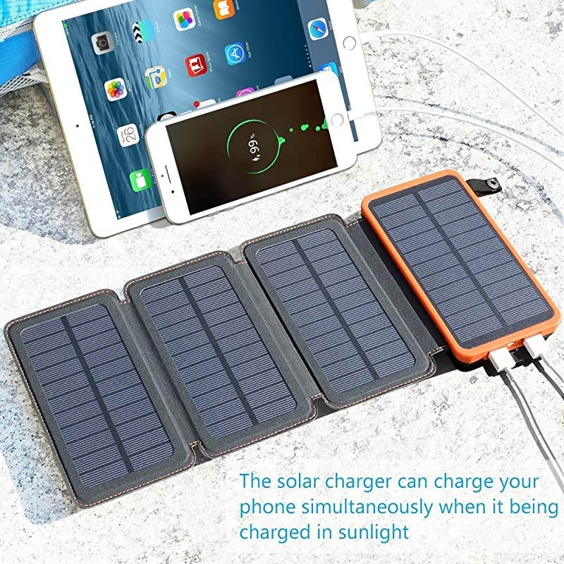 25000mAh Solar Charger  Portable Solar Power Bank with Dual 21A Outputs Waterproof External Battery Pack Compatible Most Smart Phones Tablets and More