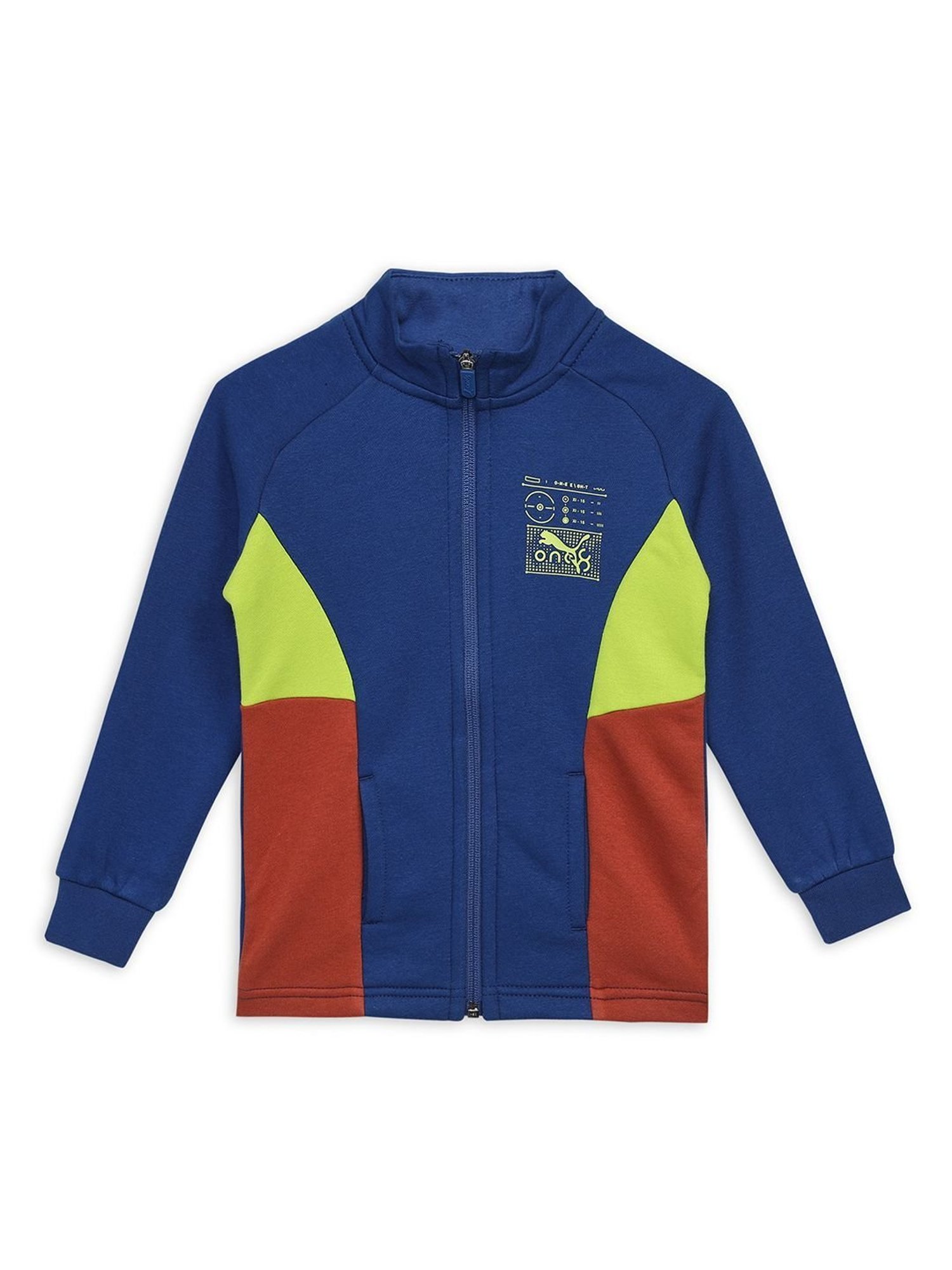 Puma Kids one8 Clyde Royal Blue & Brown Cotton Color Block Full Sleeves Jacket