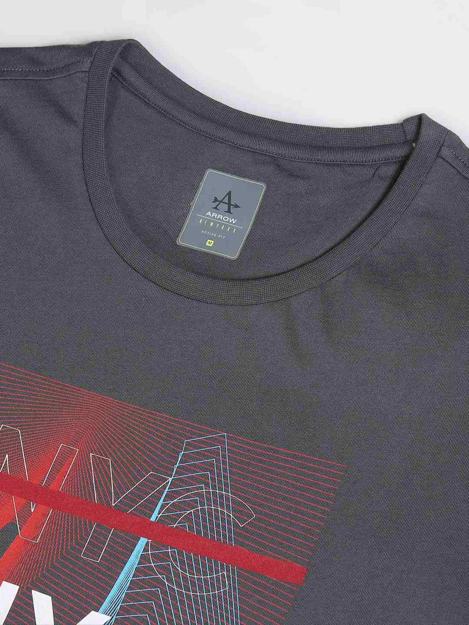 Arrow New York Grey Cotton Regular Fit Printed T-Shirt