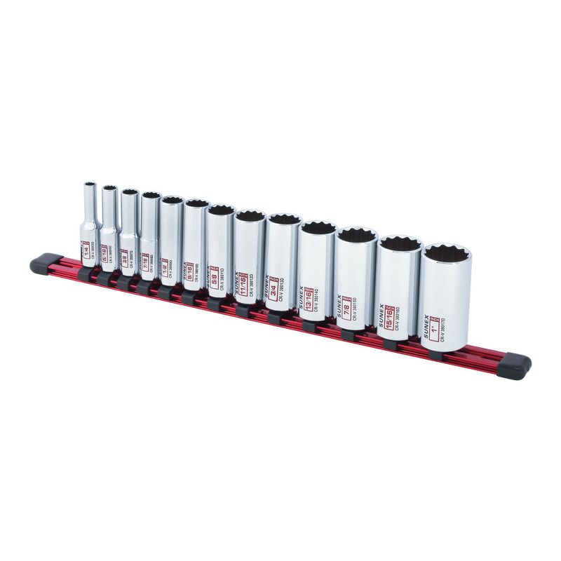 Sunex 38001D 13 Pc 3/8 in. Drive Deep Socket Set-SAE 12 Pt Rail