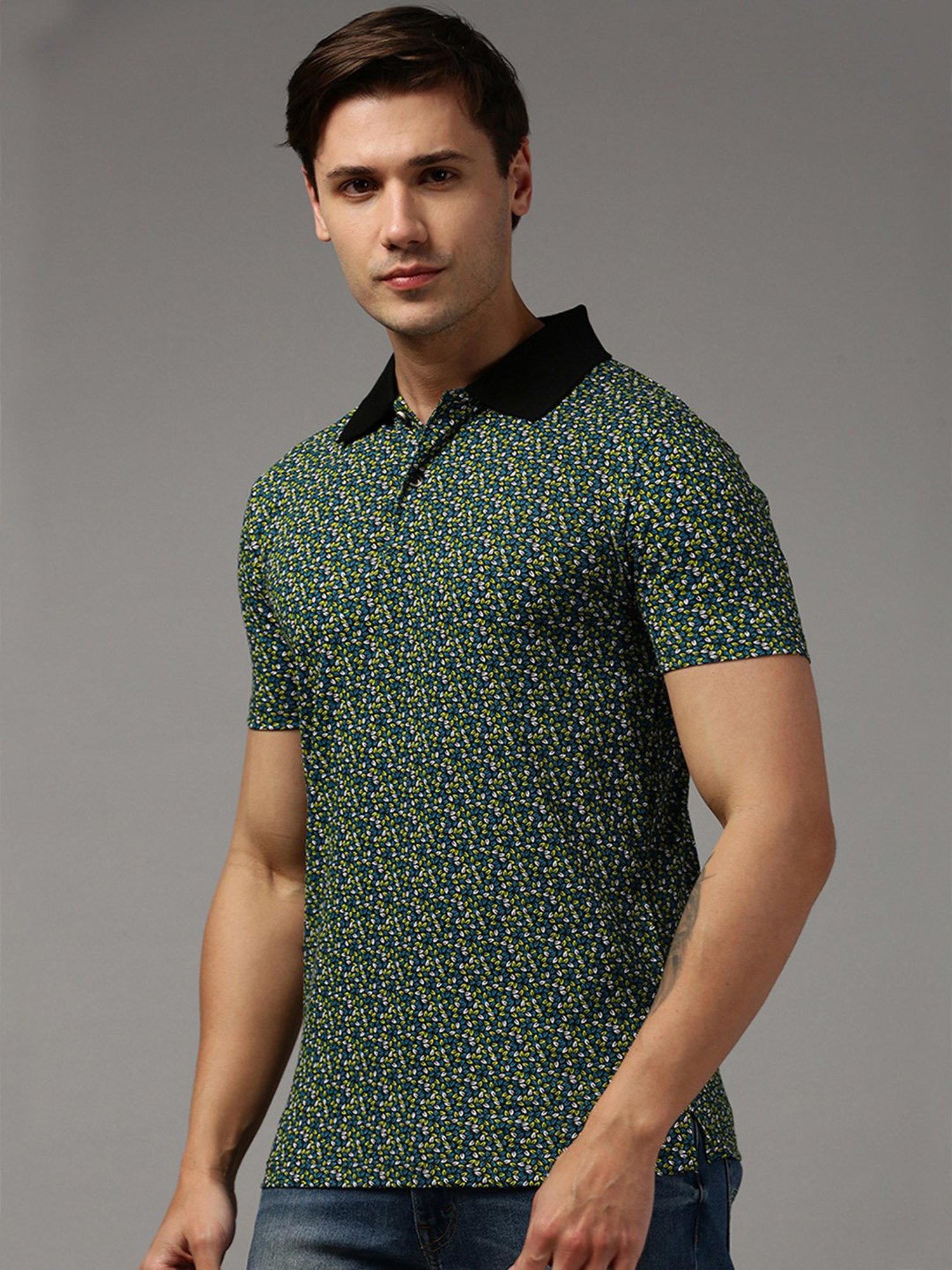 Kryptic Black Regular Fit Printed Polo T-Shirt