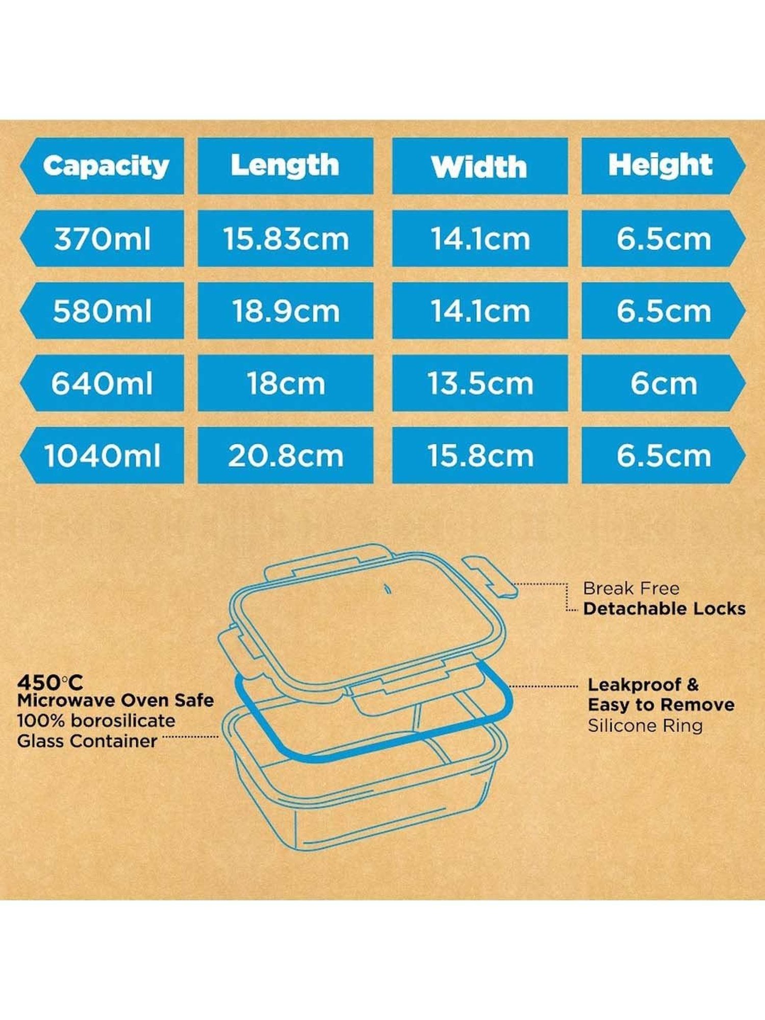 Allo Borosilicate Glass Containers with Lids Microwave Safe Container for Glass Storage Containers