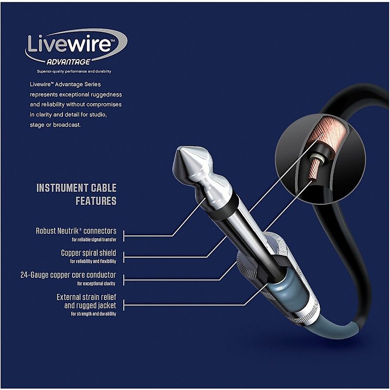 Livewire Advantage Instrument Cable Coiled Angled/Straight 25 ft. White