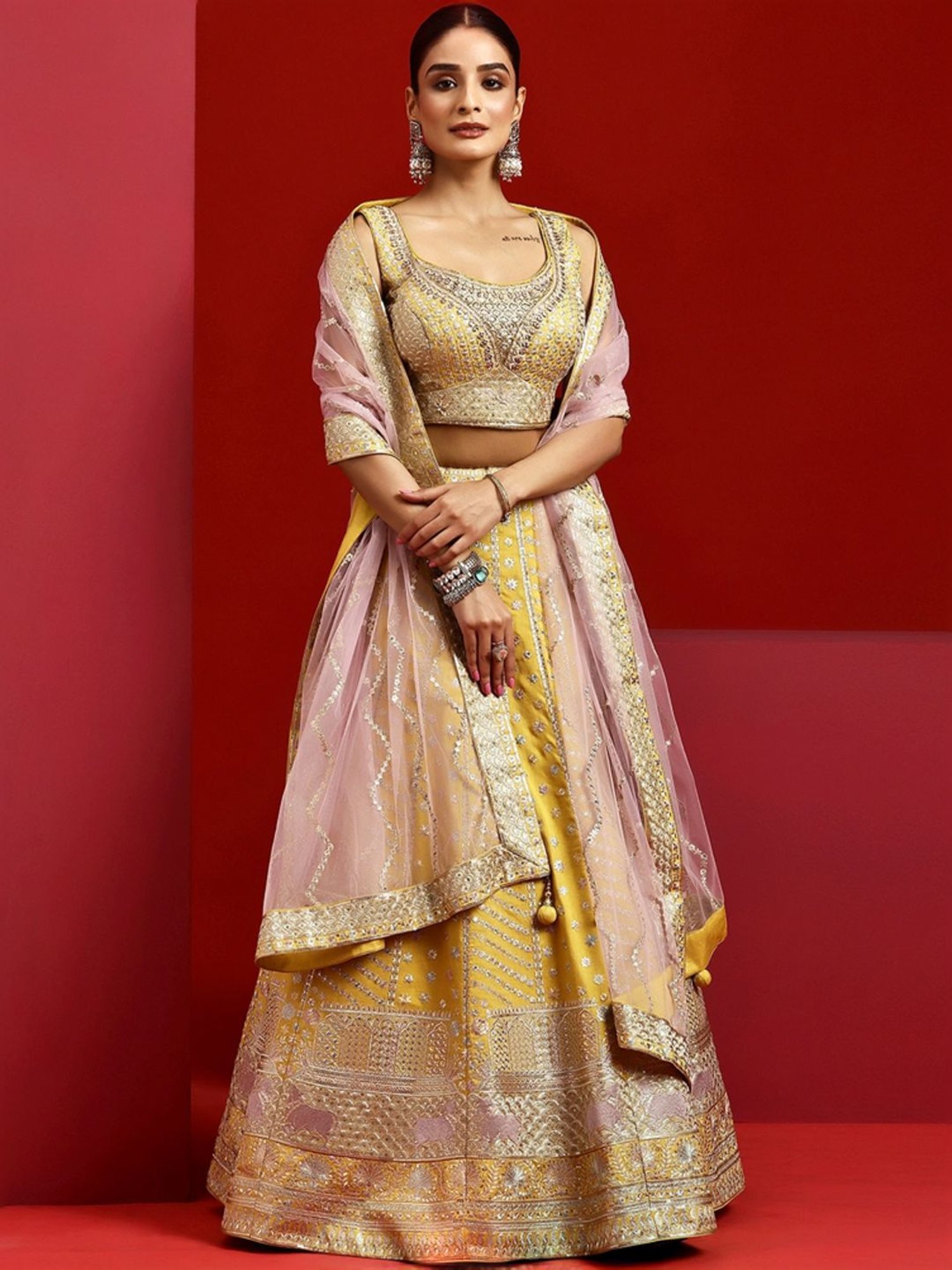 Libas Art Yellow Embroidered Lehenga Choli Set With Dupatta