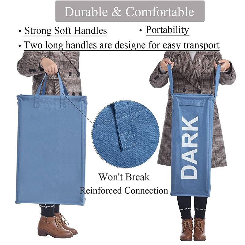 26quot Tall Slim Laundry Hamper with Handles 2PcsSet Large Thin Foldable Waterproof Double Laundry Basket Bag for Dirty Clothes Storage