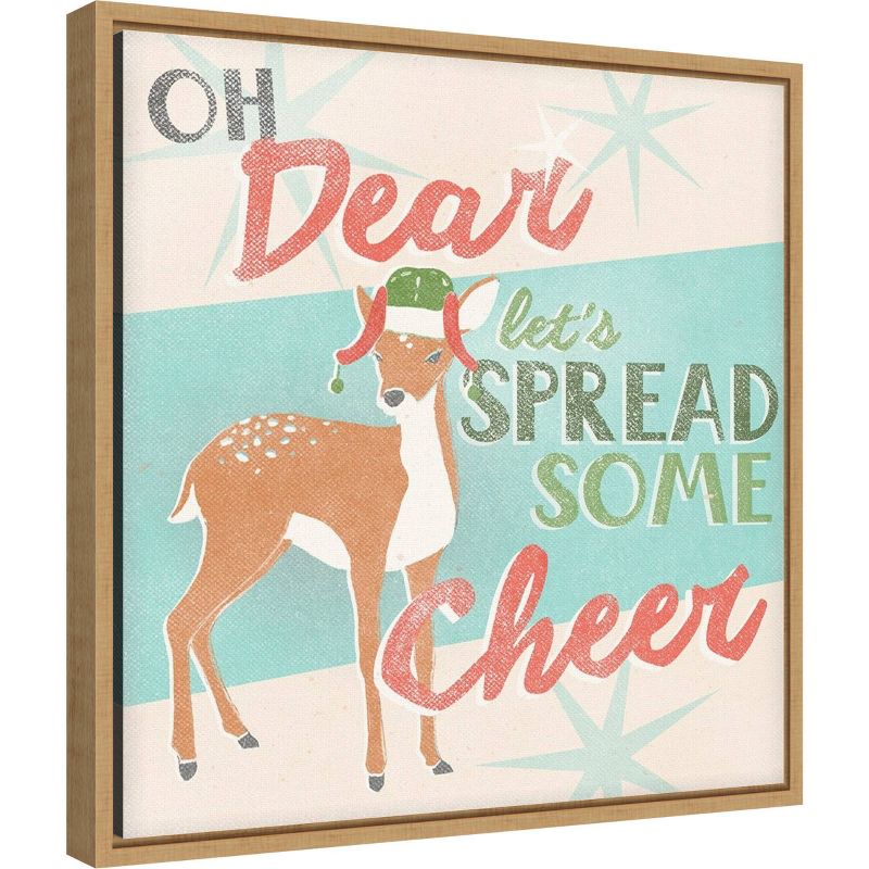 16" x 16" Reindeer Christmas Cheer by June Erica Vess Framed Canvas Wall Art - Amanti Art