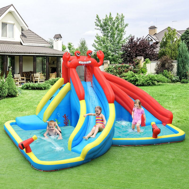 Costway Inflatable Water Slide Crab Dual Slide Bounce House Splash Pool Without Blower
